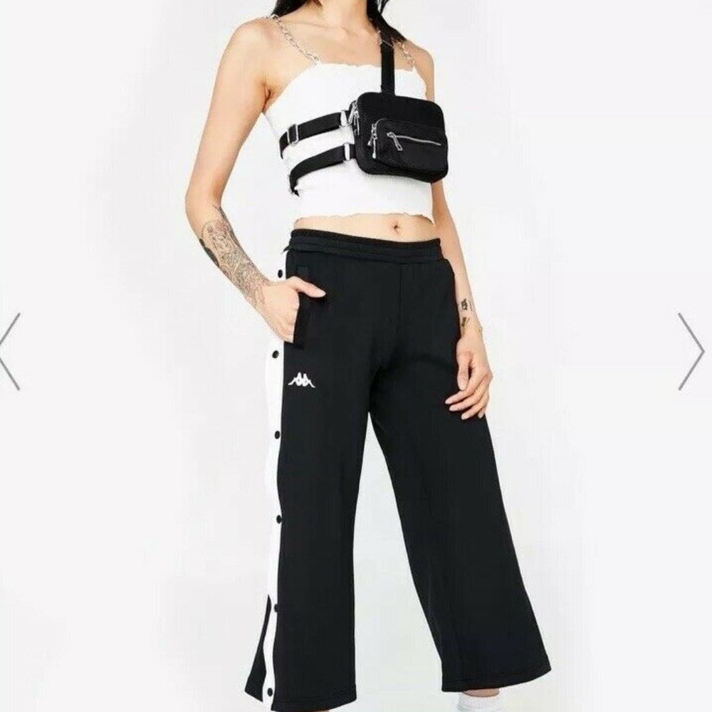 Kappa Black Cropped Pants with White Stripe
